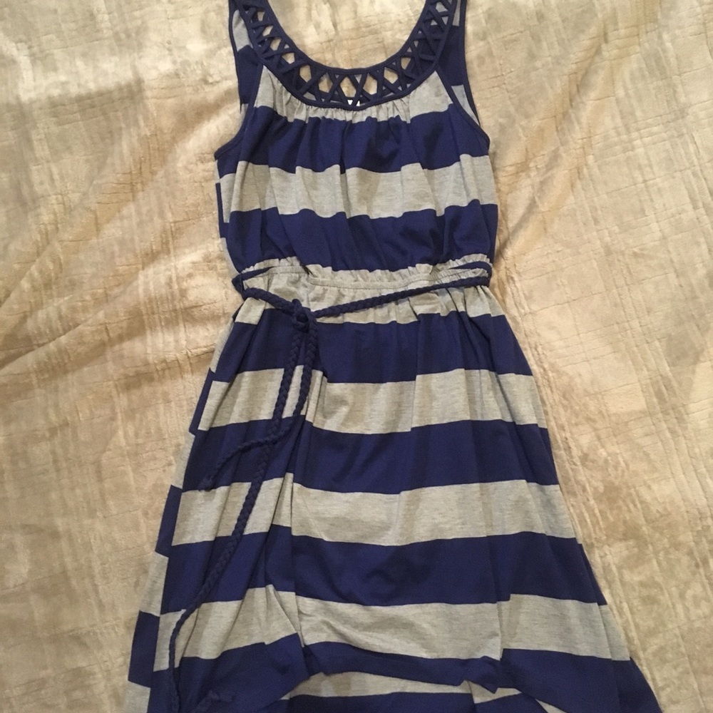 Cute navy blue and grey striped dress